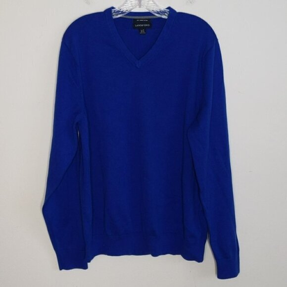 Lands End Supima Cotton V Neck Blue Sweater - Picture 1 of 3